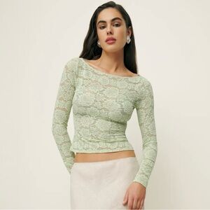 Reformation Adriano Lace Knit Top Green - Size S
